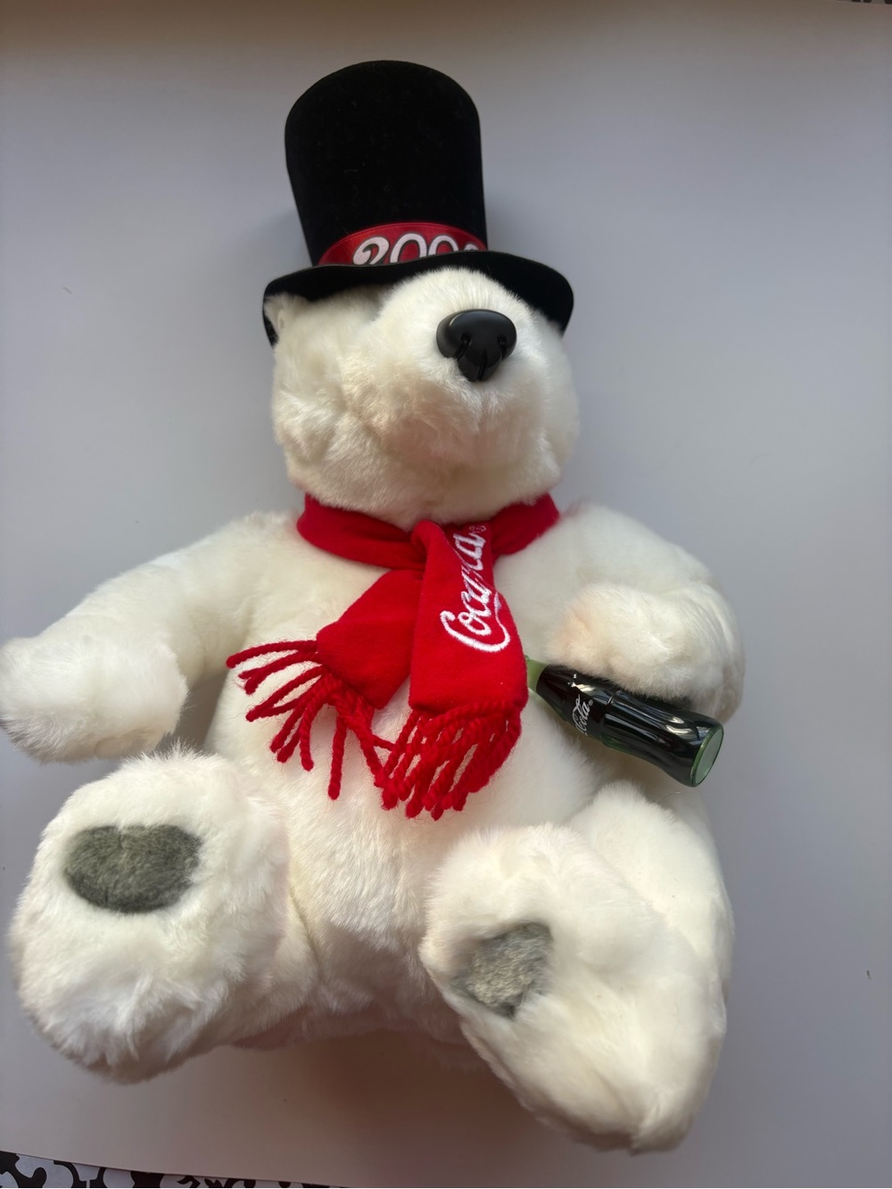 Coca-Cola White Plush Bear with Black Logo Tag